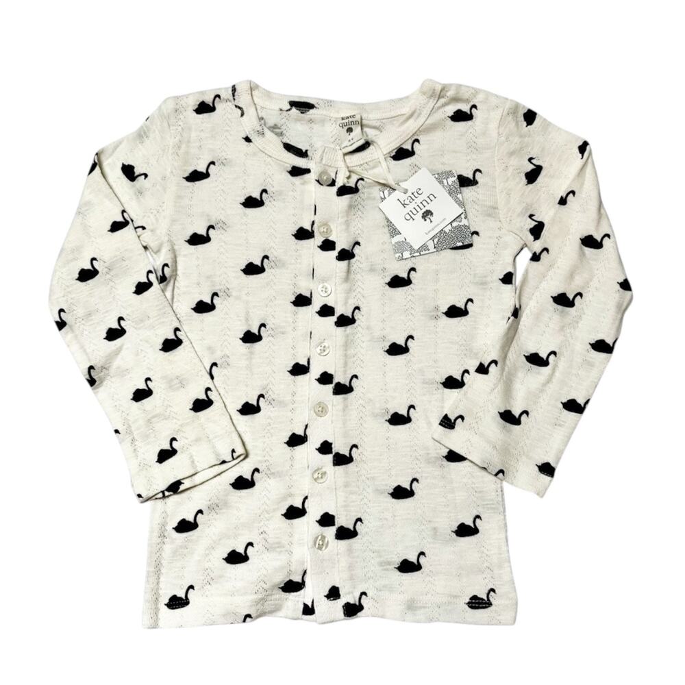 NWT Kate Quinn Swans Pointelle Cardigan Sweater Size 6